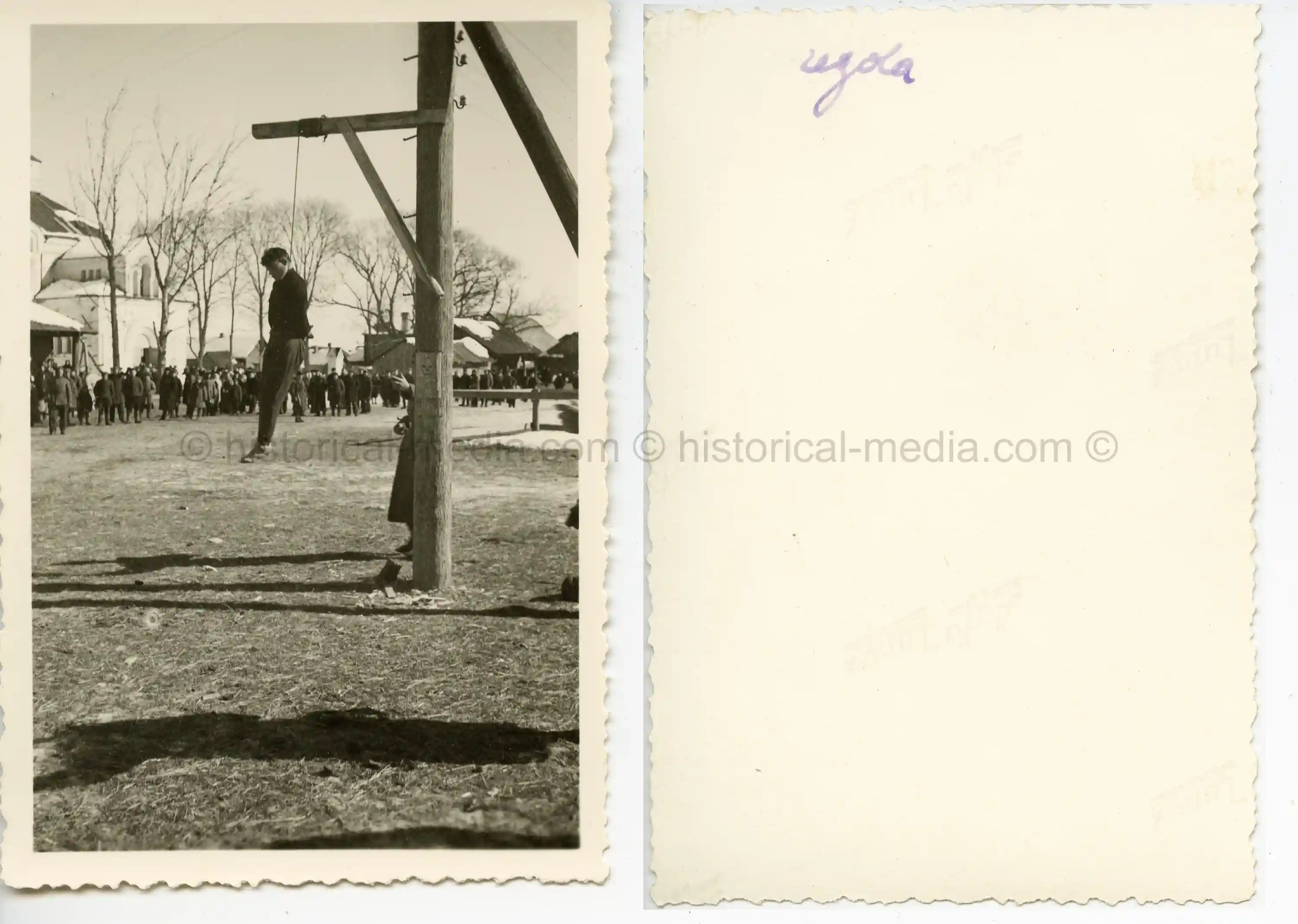 GERMAN PHOTO OF PARTISAN BEING HANGED IN REZDA, POLAND #2