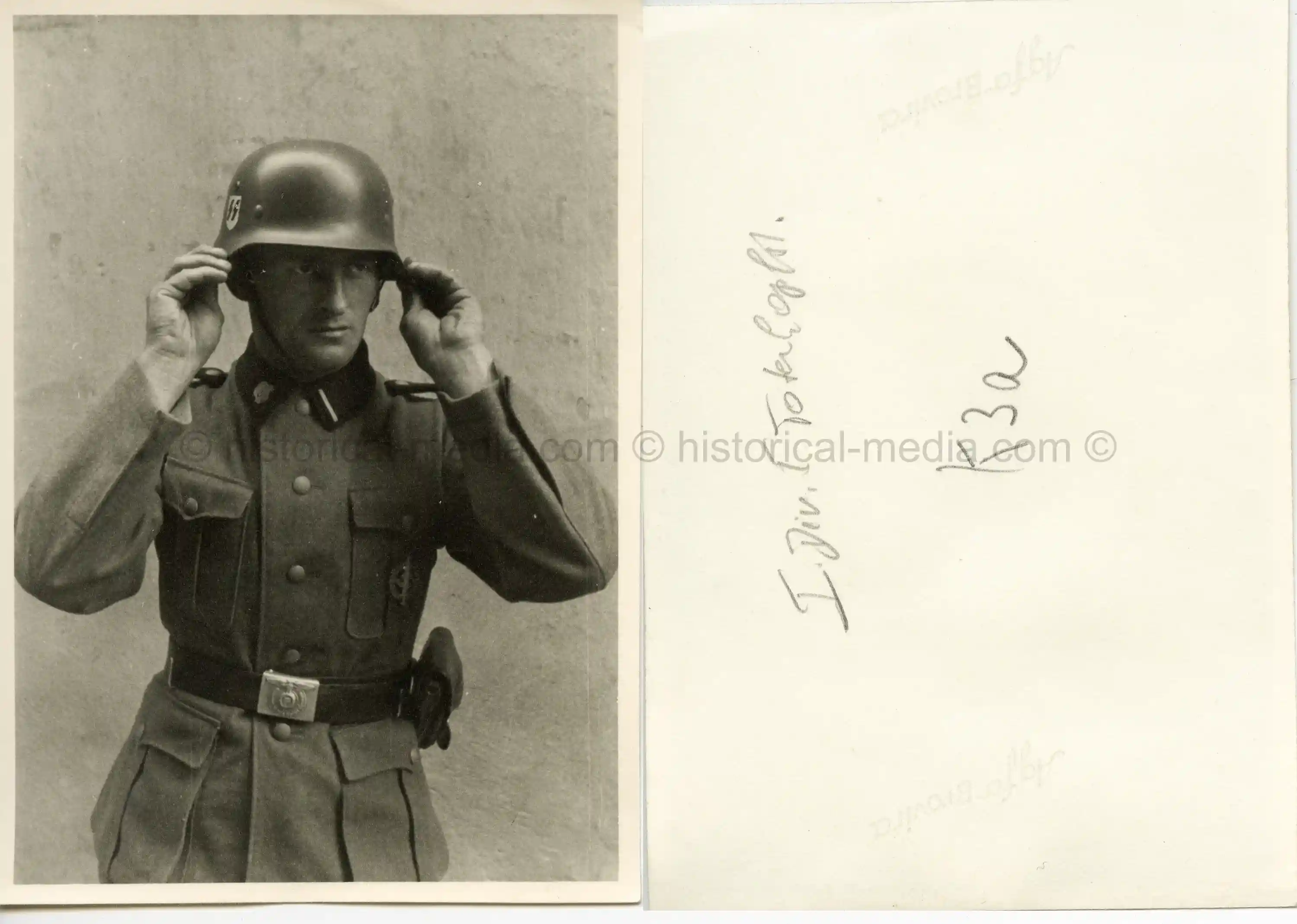PHOTO OF WAFFEN-SS TOTENKOPF MAN WEARING SS HELMET