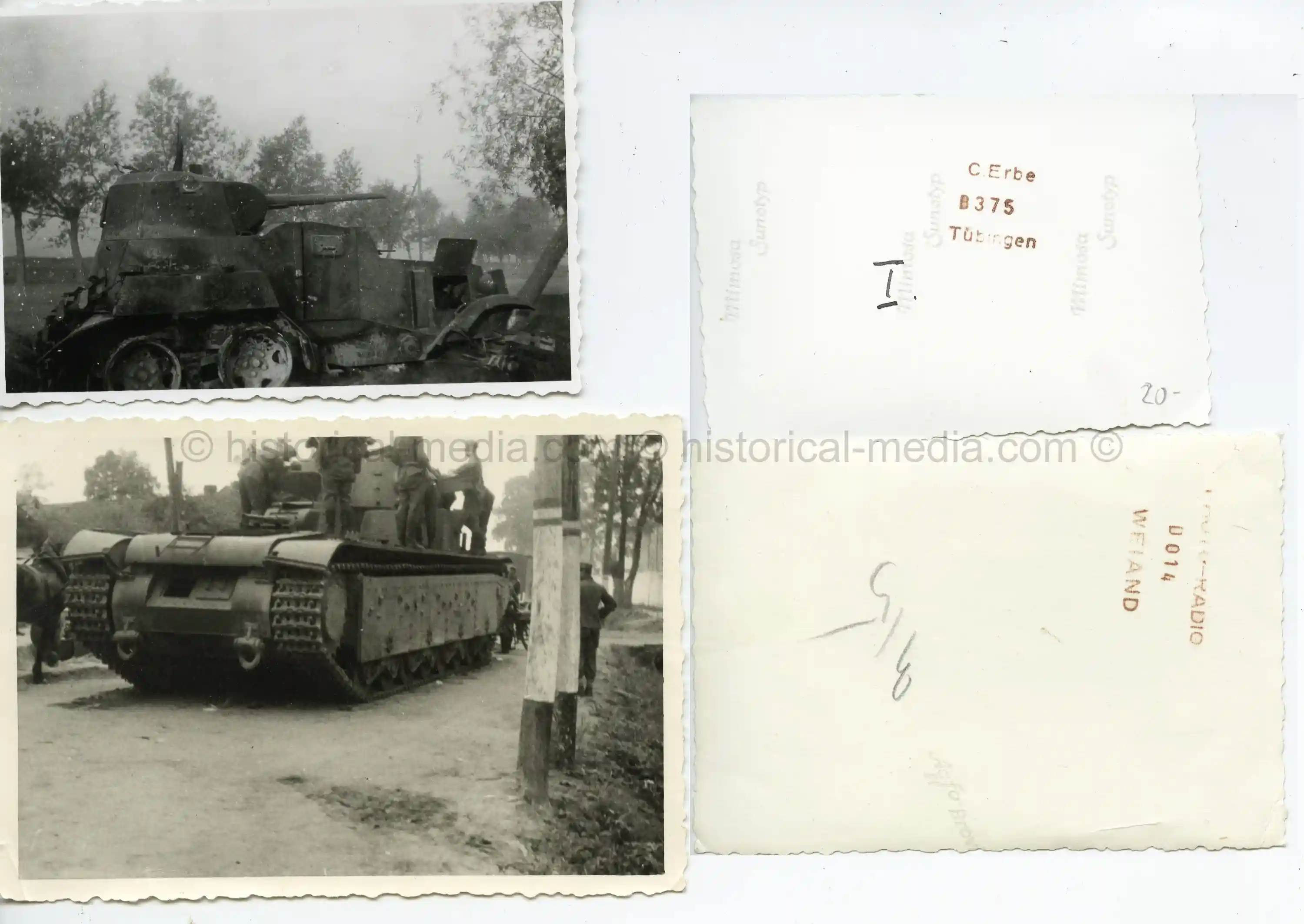 2X PHOTOS OF GERMAN SOLDIERS INSPECTING CAPTURED RUSSIAN TANKS