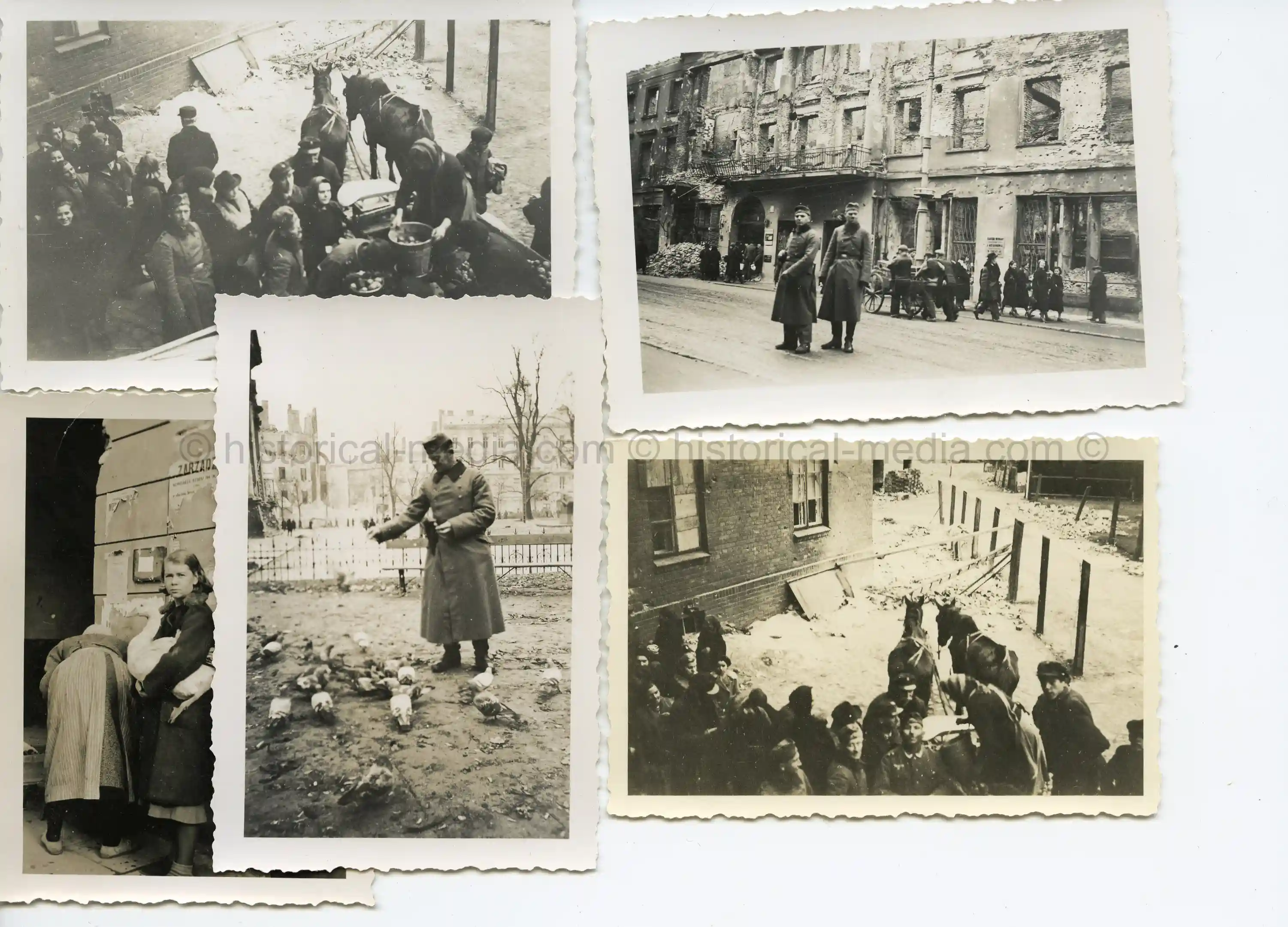 5X PHOTOS OF GERMAN SOLDIERS IN DESTROYED WARSAW POLAND
