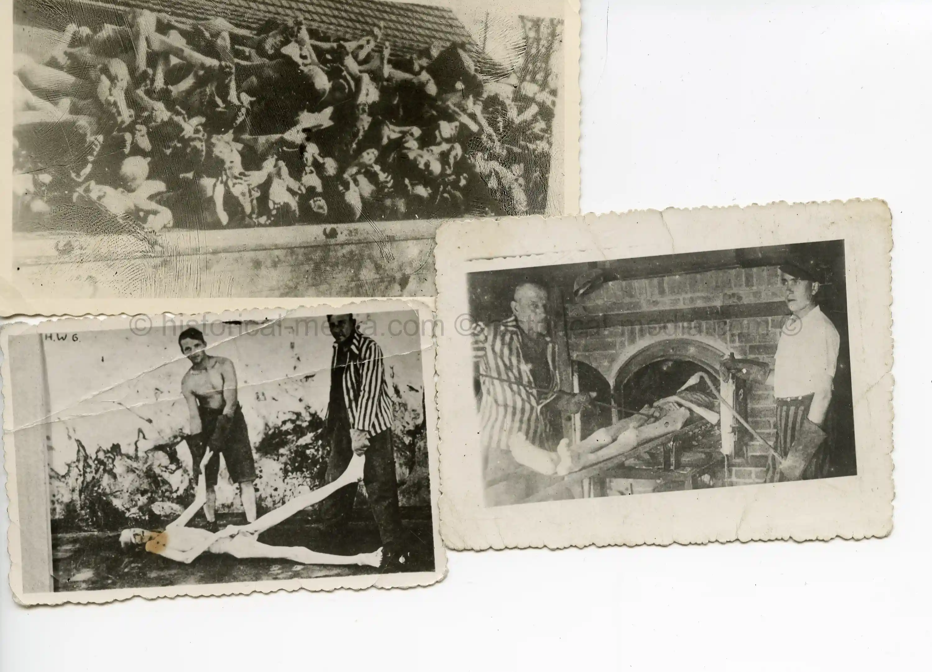 3X USGI PHOTOS OF CONCENTRATION CAMP VICTIMS - DACHAU, BELSEN