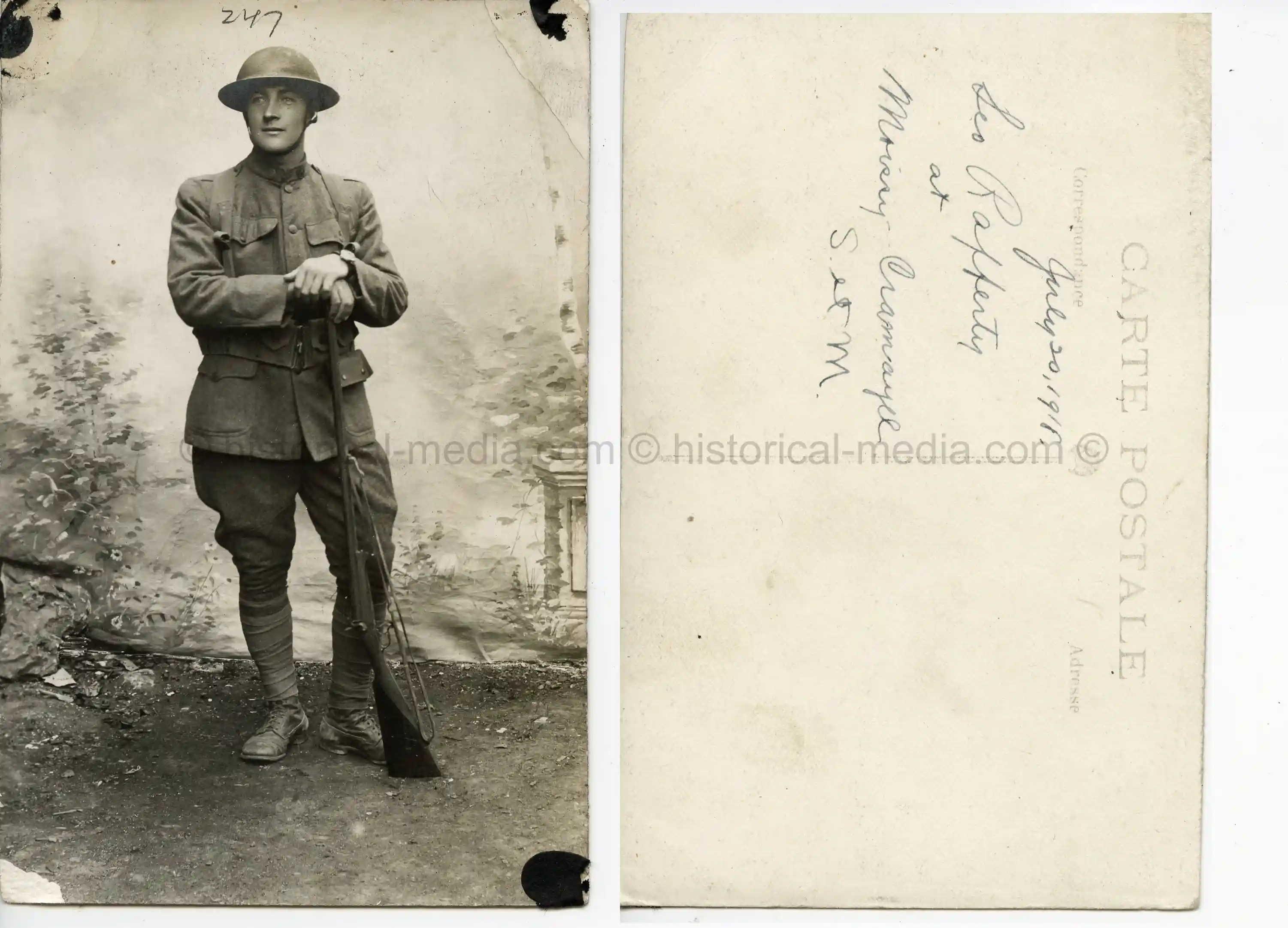 STUDIO PORTRAIT PHOTO OF DOUGHBOY W RIFLE IN FRANCE