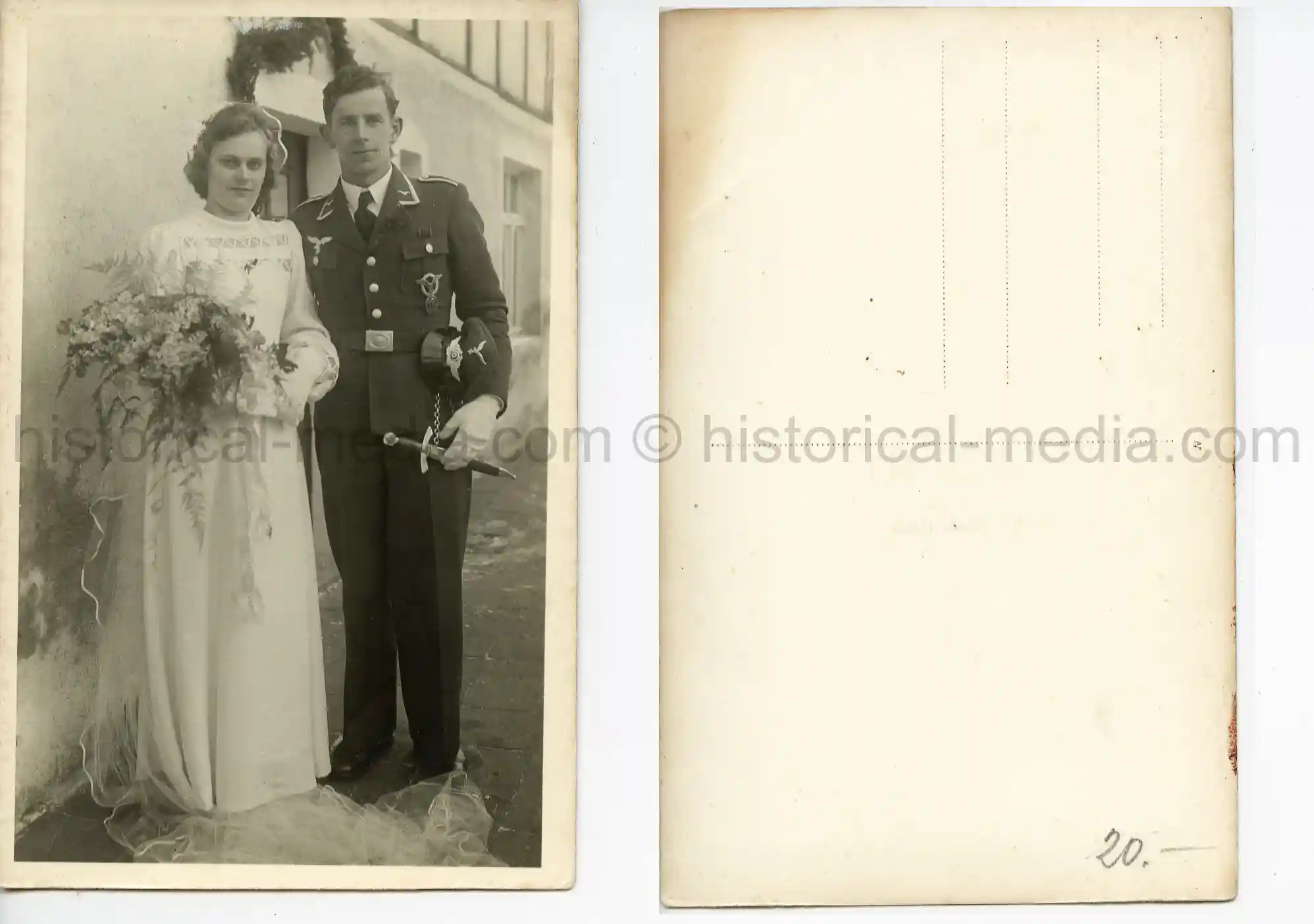 WEDDING PORTRAIT PHOTO - LUFTWAFFE DRESS DAGGER & PILOT'S BADGE