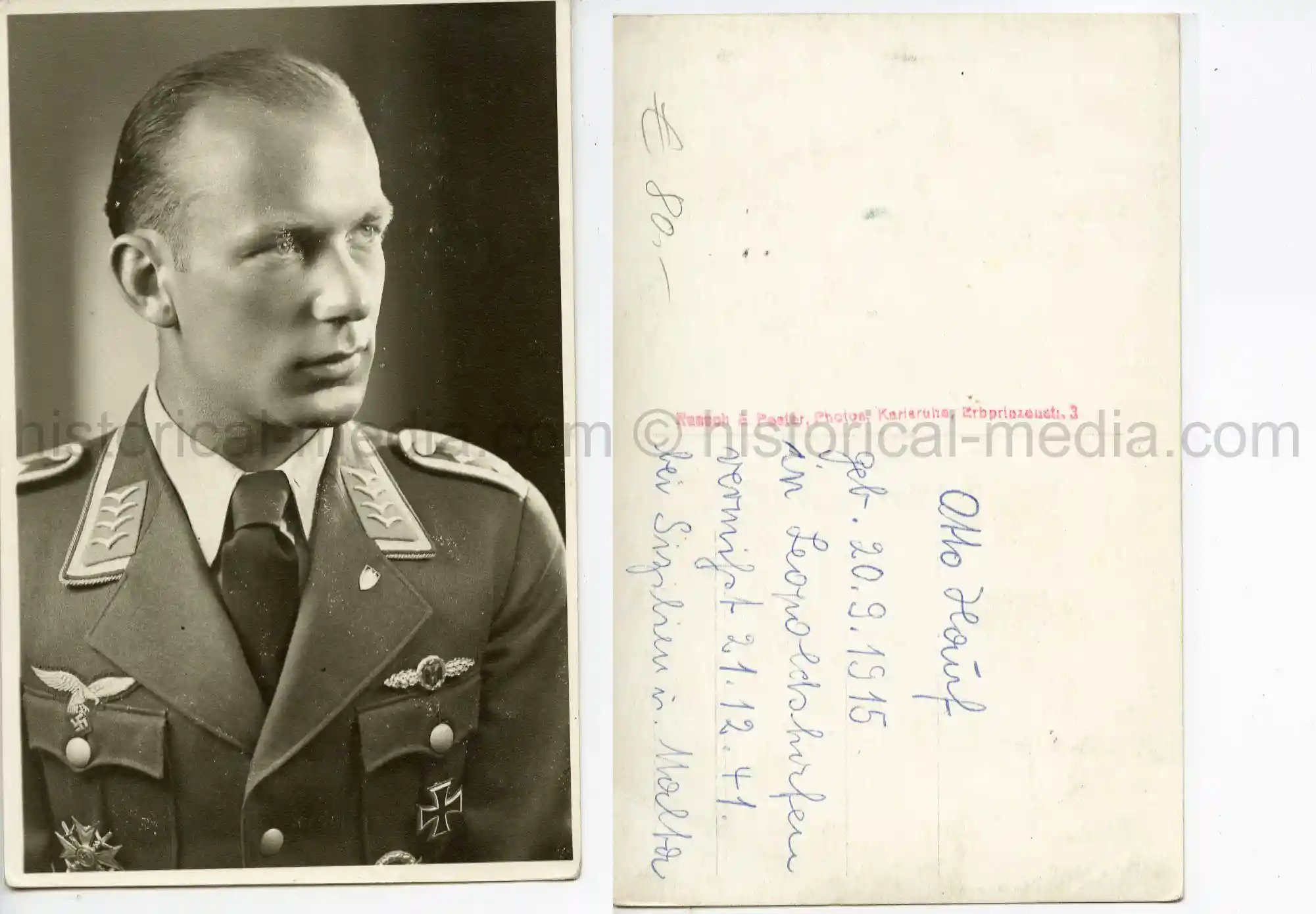 STUDIO PORTRAIT PHOTO - OTTO HAUF- NJG2 -Ju 88C-2 Werk # 0773 