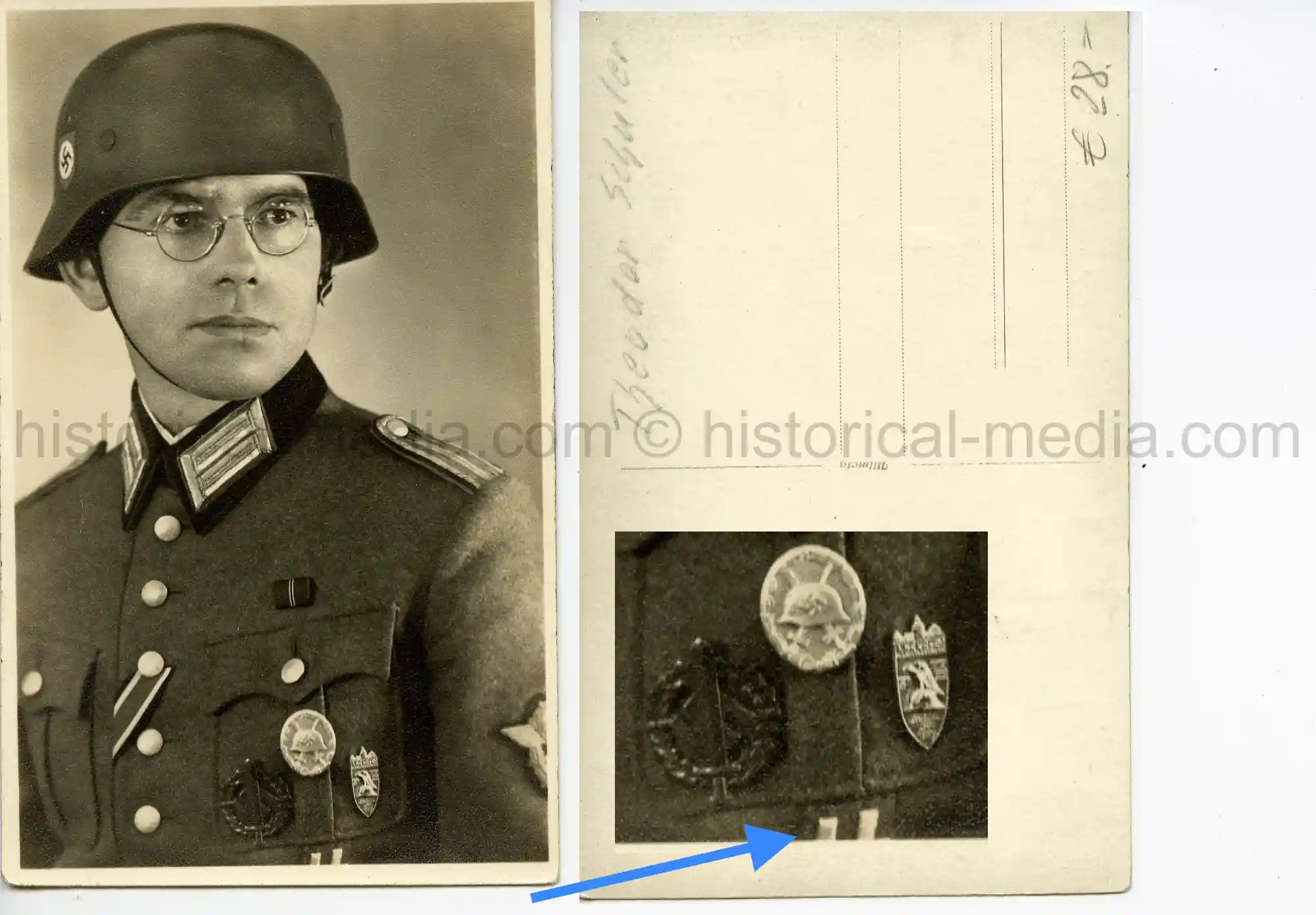 STUDIO PORTRAIT PHOTO OF A POLICE OFFICER WEARING HELMET - 1929 NÜRNBERG PARTY DAY BADGE