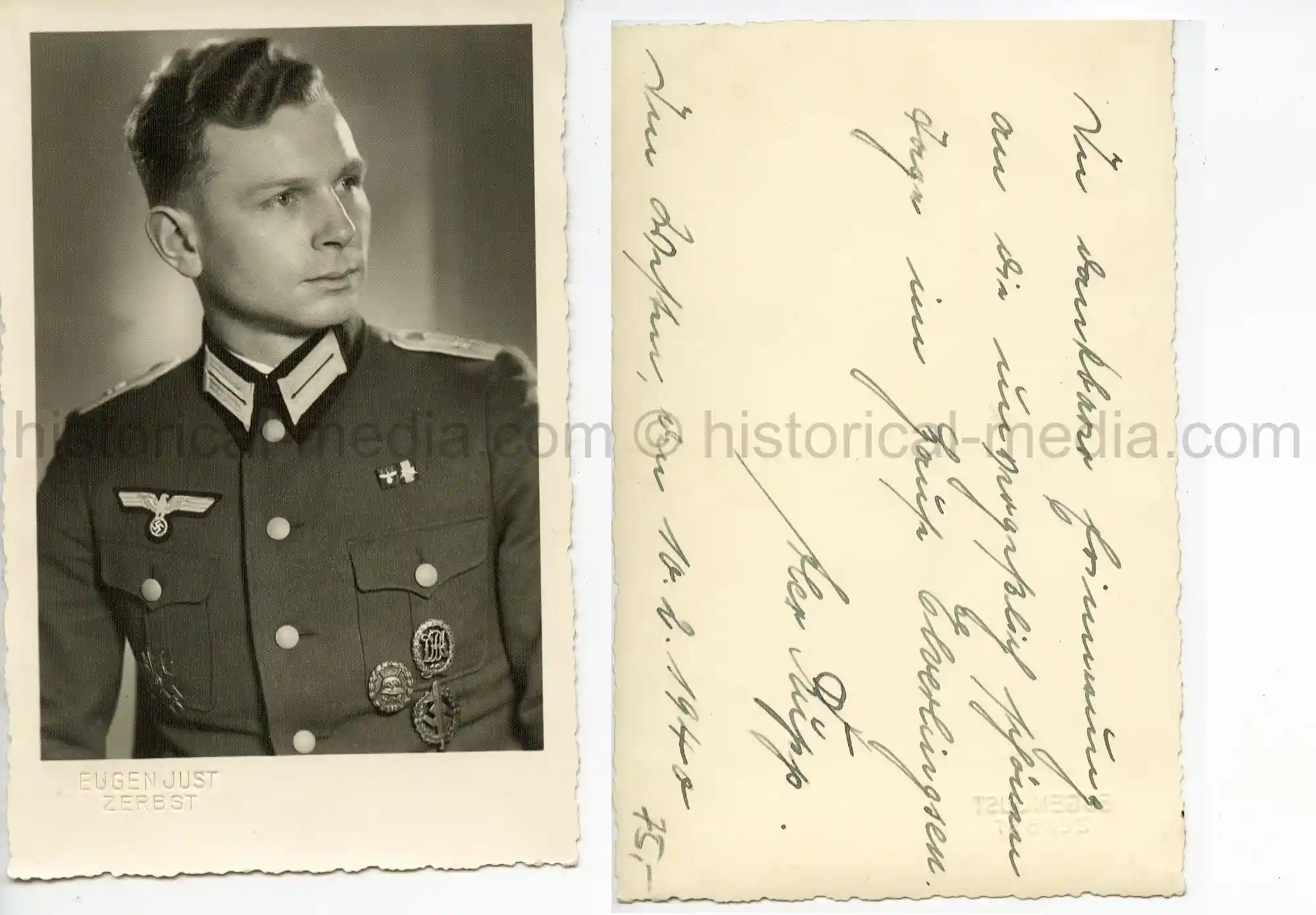 STUDIO PORTRAIT PHOTO - OFFICER WEARING SPANISH CROSS & LEGION CONDOR WOUND BADGE