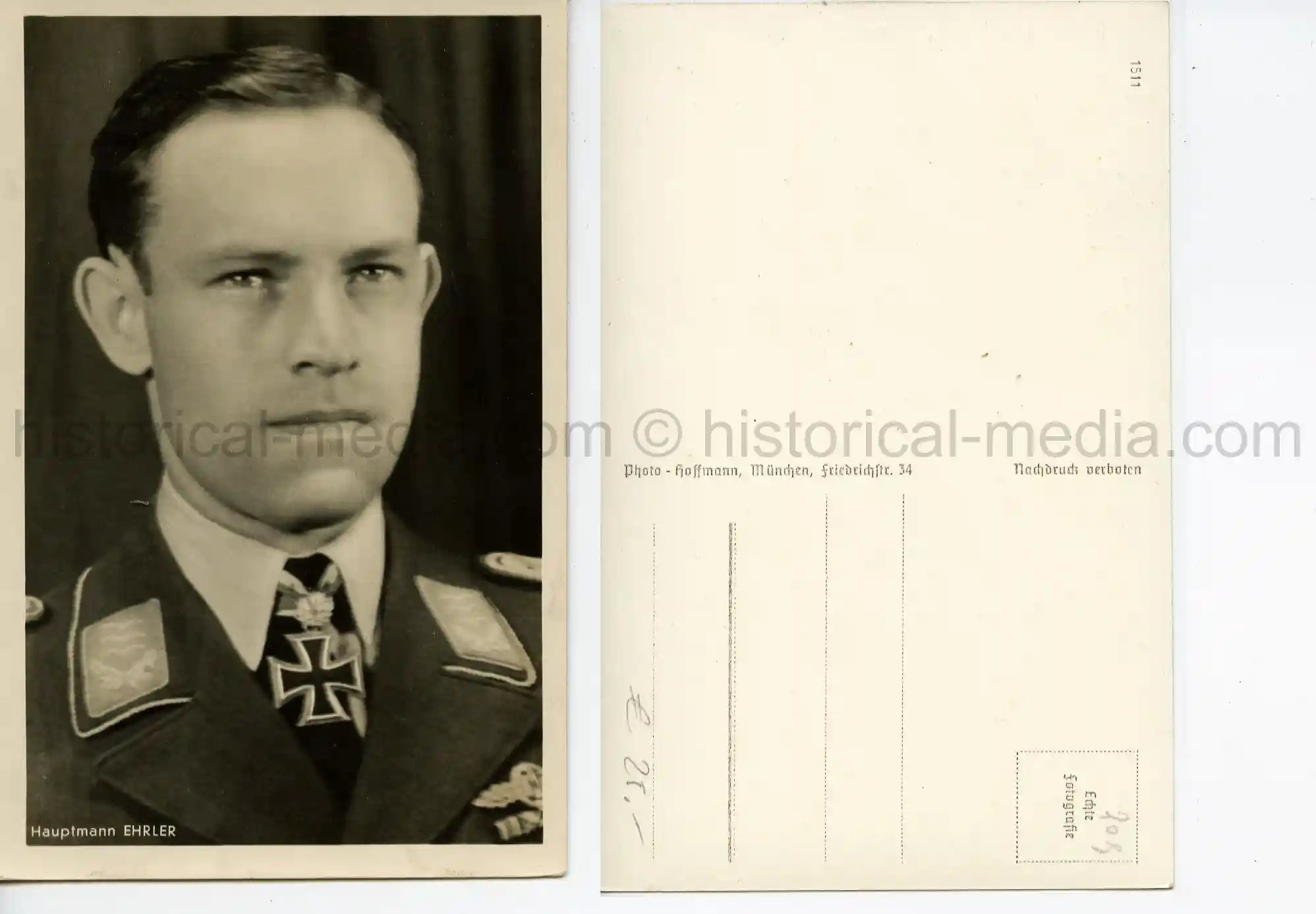 KNIGHTS CROSS WINNER POSTCARD PORTRAIT PHOTO - EHRLER