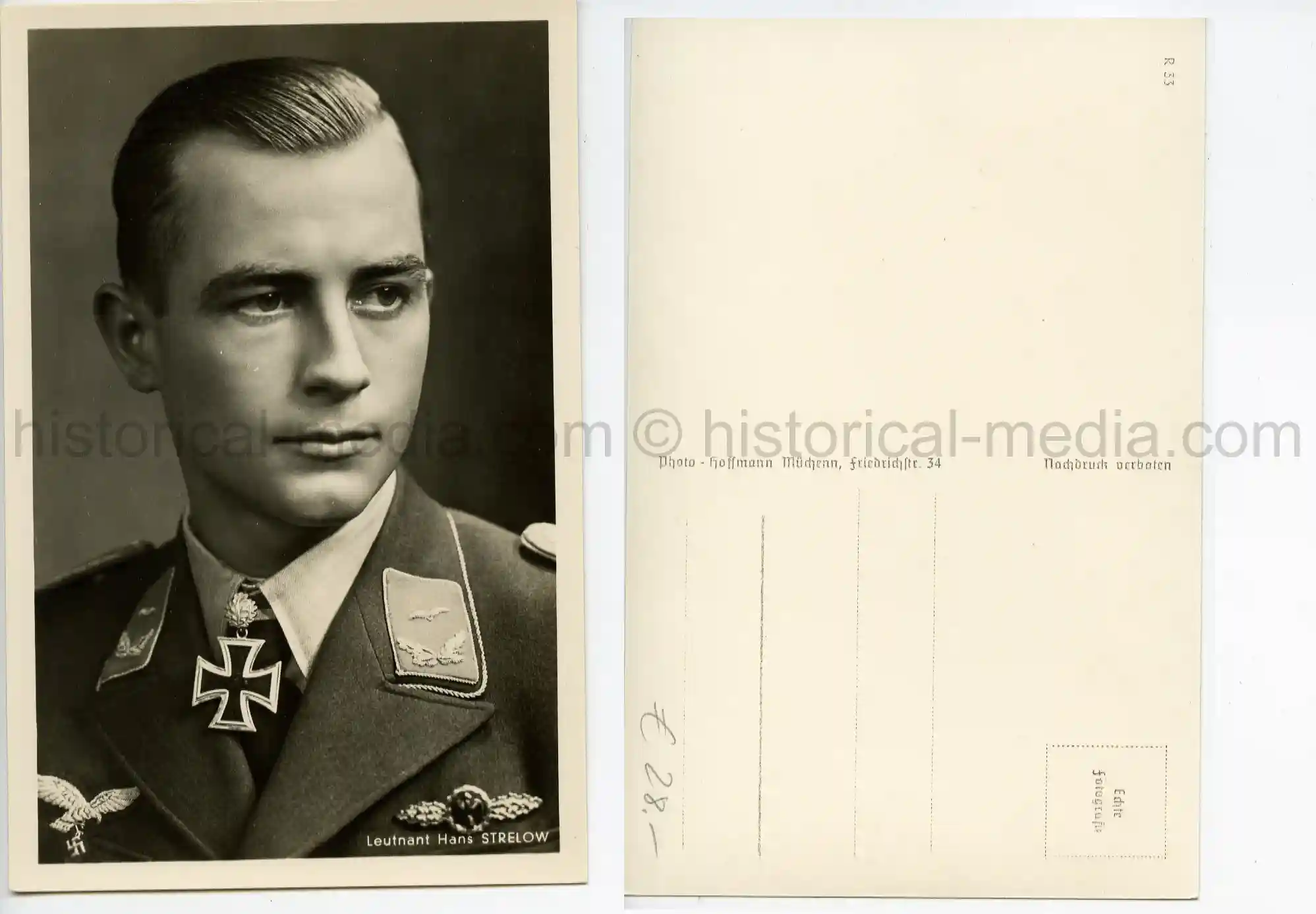 KNIGHTS CROSS WINNER POSTCARD PORTRAIT PHOTO - STRELOW