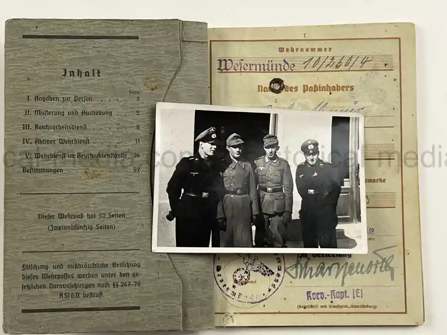 WWII GERMAN WEHRPASS – OBERGEFREITER KARL ABMUS – PIONIER BTL. 22 / 50 / 30 – POLENFELDZUG – OSTFRONT – KIA 18.3.1943 STARAJA RUSSA