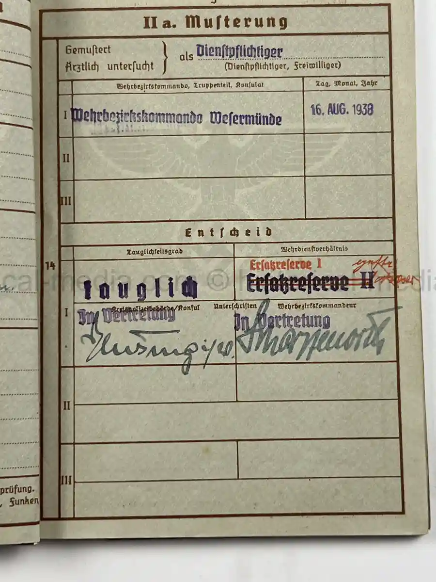 WWII GERMAN WEHRPASS – OBERGEFREITER KARL ABMUS – PIONIER BTL. 22 / 50 / 30 – POLENFELDZUG – OSTFRONT – KIA 18.3.1943 STARAJA RUSSA