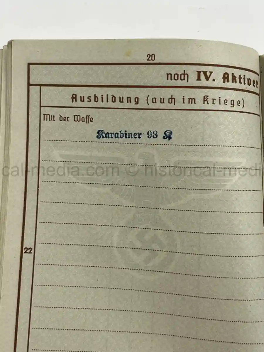 WWII GERMAN WEHRPASS – OBERGEFREITER KARL ABMUS – PIONIER BTL. 22 / 50 / 30 – POLENFELDZUG – OSTFRONT – KIA 18.3.1943 STARAJA RUSSA