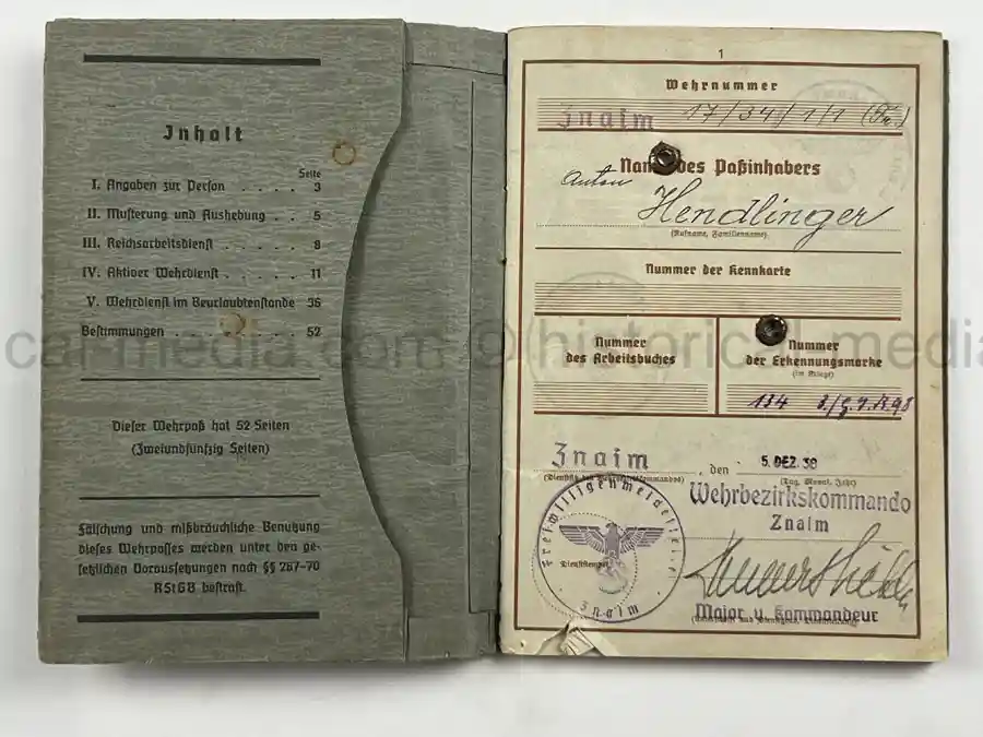 WEHRPASS – GEBIRGSJÄGER – ANTON HENDLINGER – JÄGER REGT. 207 – POLENFELDZUG – FRANKREICHFELDZUG – OSTFRONT – EKII – KUBANSCHILD – KIA 25.5.1943 BRYANSK AREA