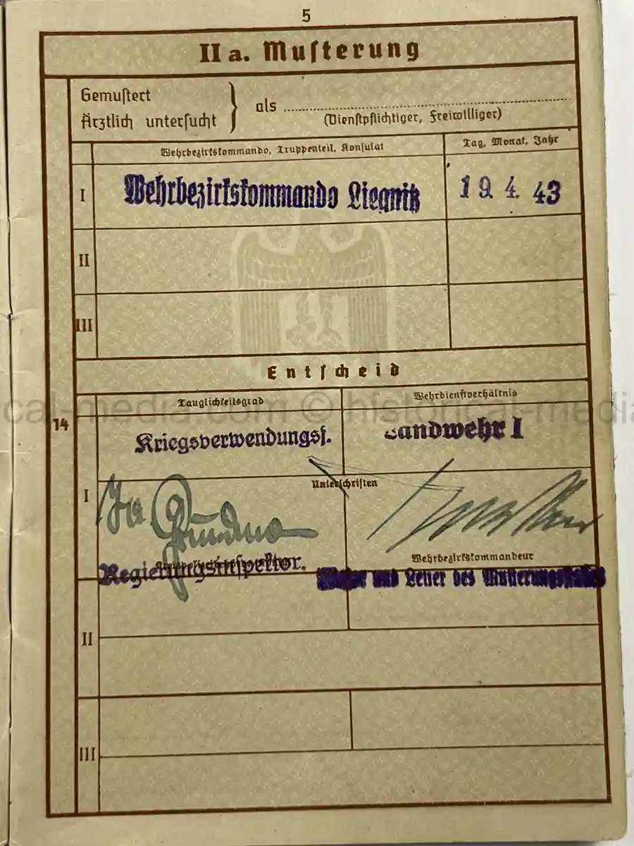 WEHRPASS – UNTEROFFIZIER ARNOLD KÜRZER – VETERINÄR-KOMPANIE 252 – POLENFELDZUG – EKII – EHRENKREUZ F. FRONTKÄMPFER