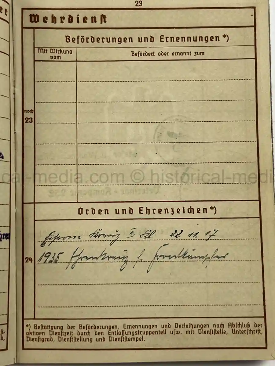 WEHRPASS – UNTEROFFIZIER ARNOLD KÜRZER – VETERINÄR-KOMPANIE 252 – POLENFELDZUG – EKII – EHRENKREUZ F. FRONTKÄMPFER