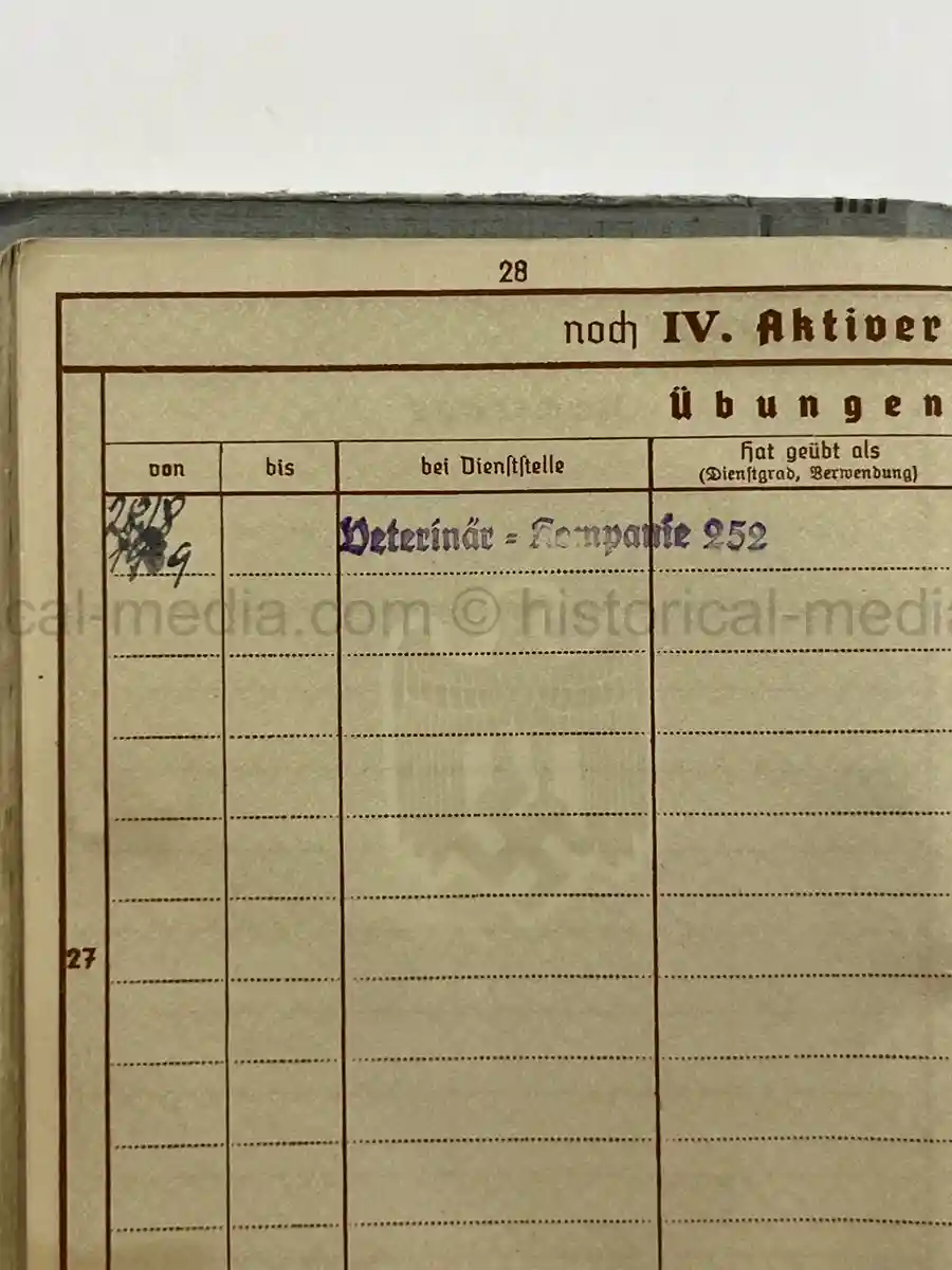 WEHRPASS – UNTEROFFIZIER ARNOLD KÜRZER – VETERINÄR-KOMPANIE 252 – POLENFELDZUG – EKII – EHRENKREUZ F. FRONTKÄMPFER