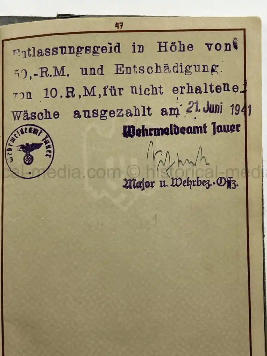 WEHRPASS – UNTEROFFIZIER ARNOLD KÜRZER – VETERINÄR-KOMPANIE 252 – POLENFELDZUG – EKII – EHRENKREUZ F. FRONTKÄMPFER