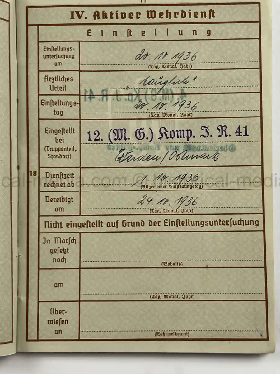 WWII GERMAN WEHRPASS – INFANTERIE – JOHANN EDER – INF. REGT. 41 / 20 – POLENFELDZUG – WOUNDED 1939 – BATTLE OF BZURA