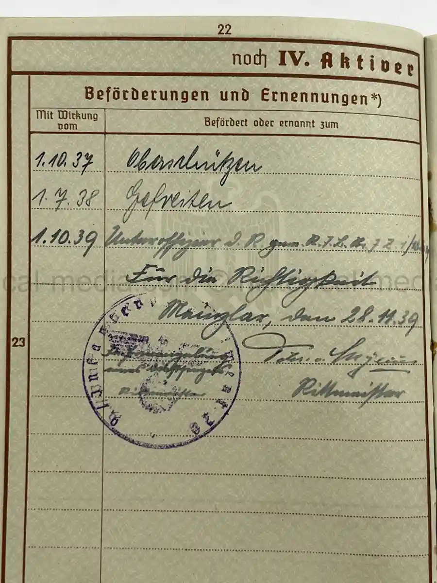 WWII GERMAN WEHRPASS – INFANTERIE – JOHANN EDER – INF. REGT. 41 / 20 – POLENFELDZUG – WOUNDED 1939 – BATTLE OF BZURA