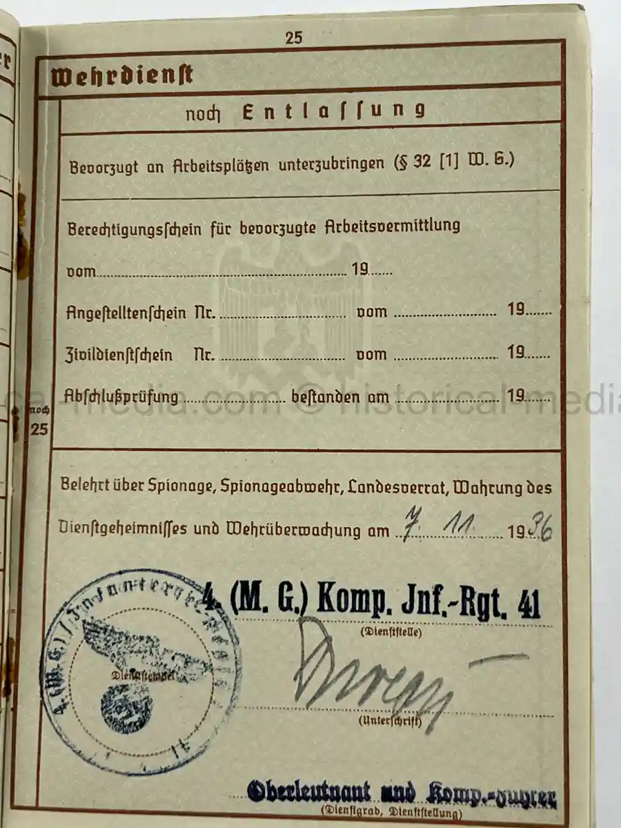 WWII GERMAN WEHRPASS – INFANTERIE – JOHANN EDER – INF. REGT. 41 / 20 – POLENFELDZUG – WOUNDED 1939 – BATTLE OF BZURA