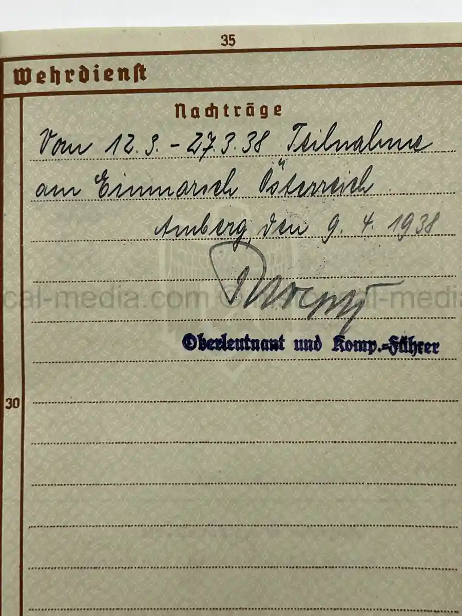 WWII GERMAN WEHRPASS – INFANTERIE – JOHANN EDER – INF. REGT. 41 / 20 – POLENFELDZUG – WOUNDED 1939 – BATTLE OF BZURA