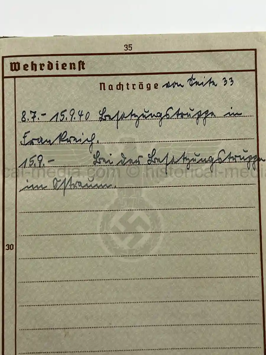 WEHRPASS – GERHARD FRANKE – INF. REGT. 67 – 23. INFANTERIE-DIVISION – POLENFELDZUG – WESTFELDZUG – OSTFRONT – WOUNDED 1941