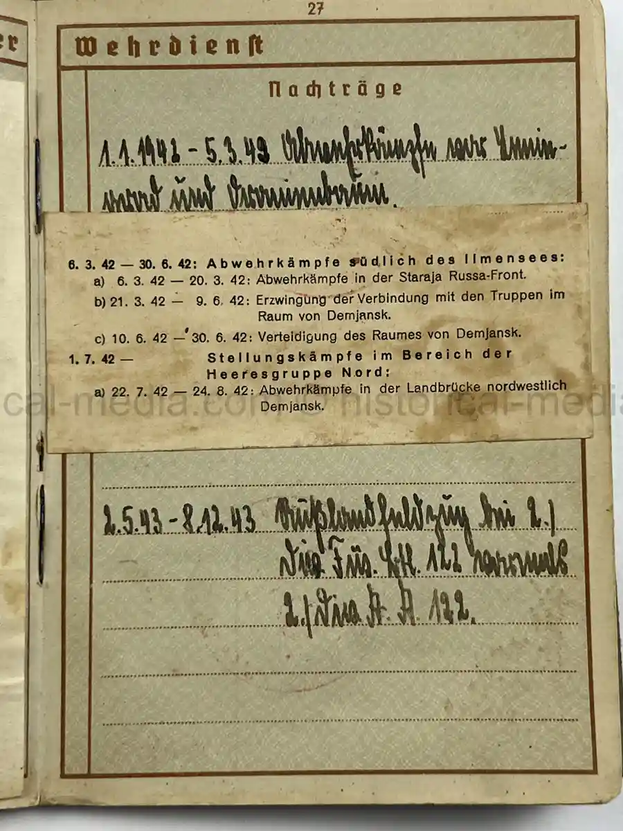 WEHRPASS – FRANZ ZAKRZEWSKI - 23. INFANTERIE-DIVISION – POLAND – FRANCE – OSTFRONT (HEERESGRUPPE NORD) – LENINGRAD / DEMJANSK – KIA NEWEL 1941 – POSTHUMOUS EK II