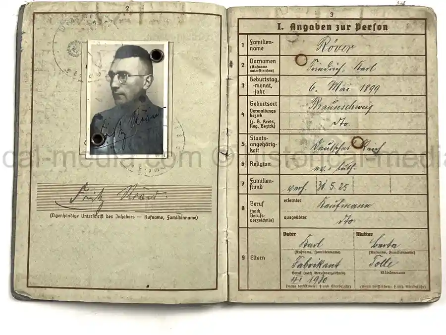 WEHRPASS – FRIEDRICH KARL KOVER – ARTILLERIE-REGIMENT 67 – 23. INF. DIVISION - POLENFELDZUG – WESTFELDZUG