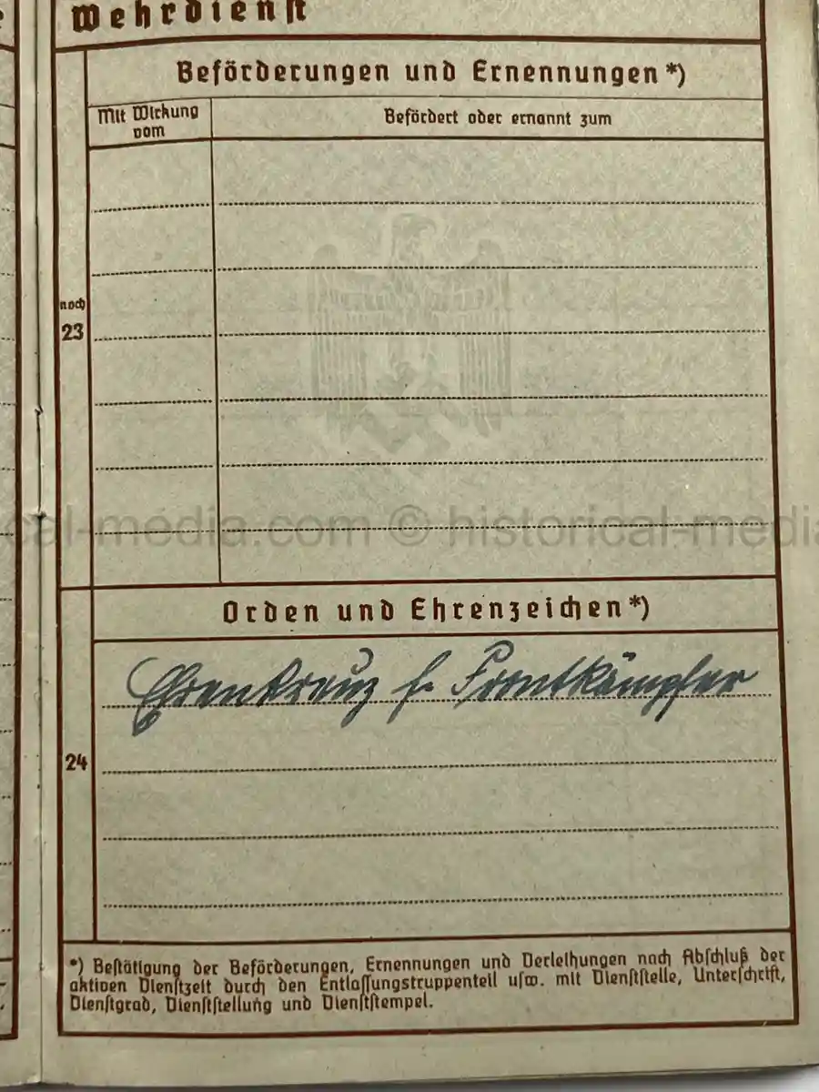WEHRPASS – FRIEDRICH KARL KOVER – ARTILLERIE-REGIMENT 67 – 23. INF. DIVISION - POLENFELDZUG – WESTFELDZUG