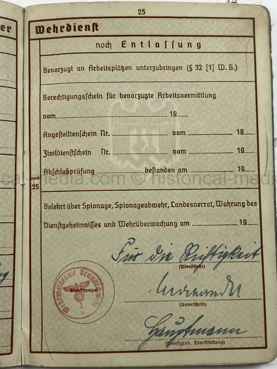 WEHRPASS – FRIEDRICH KARL KOVER – ARTILLERIE-REGIMENT 67 – 23. INF. DIVISION - POLENFELDZUG – WESTFELDZUG