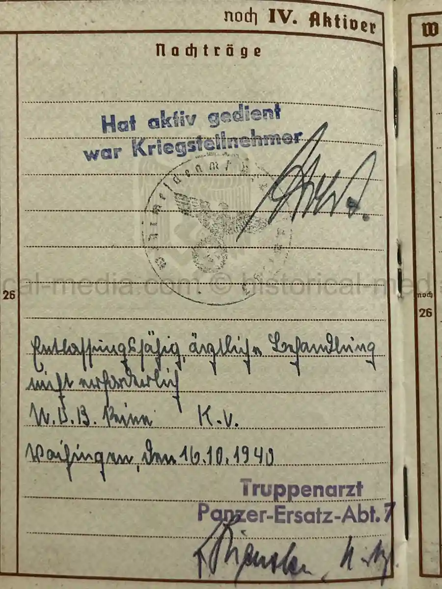 WEHRPASS – FRIEDRICH KARL KOVER – ARTILLERIE-REGIMENT 67 – 23. INF. DIVISION - POLENFELDZUG – WESTFELDZUG