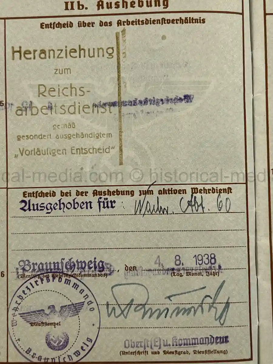 WEHRPASS – WALTER ADAM - 60. + 8. INFANTERIE DIVISION - POLENFELDZUG – WESTFELDZUG – VOLKSSTURM 1944