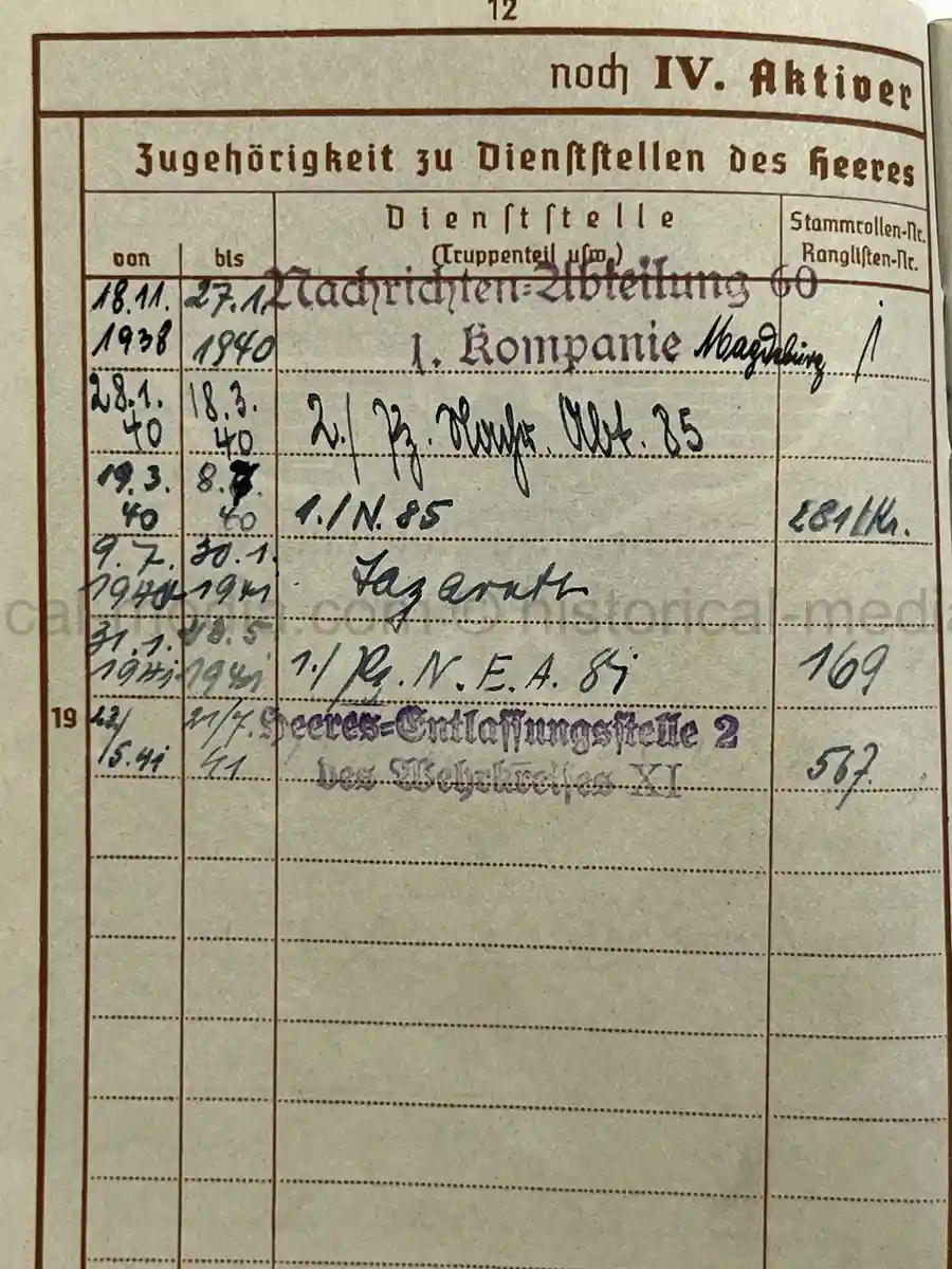 WEHRPASS – WALTER ADAM - 60. + 8. INFANTERIE DIVISION - POLENFELDZUG – WESTFELDZUG – VOLKSSTURM 1944