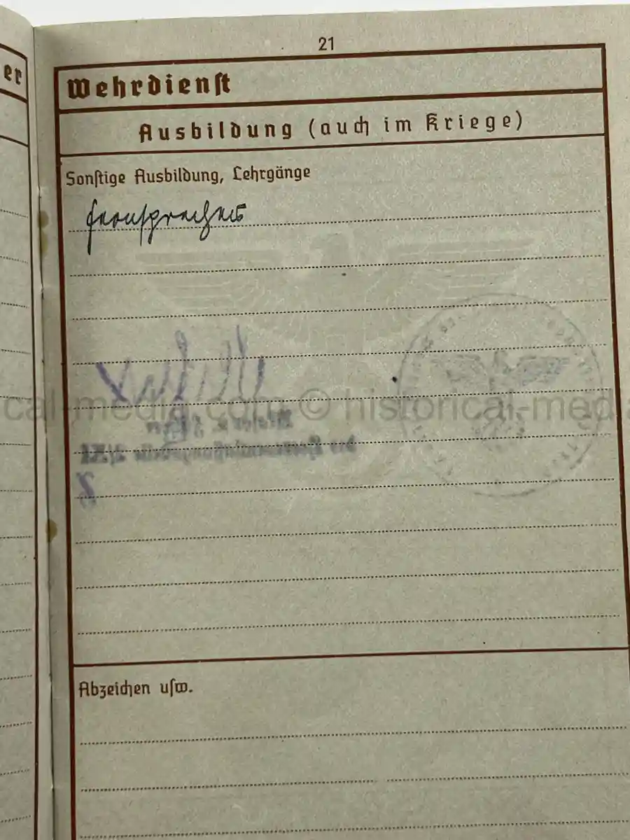WEHRPASS – WALTER ADAM - 60. + 8. INFANTERIE DIVISION - POLENFELDZUG – WESTFELDZUG – VOLKSSTURM 1944