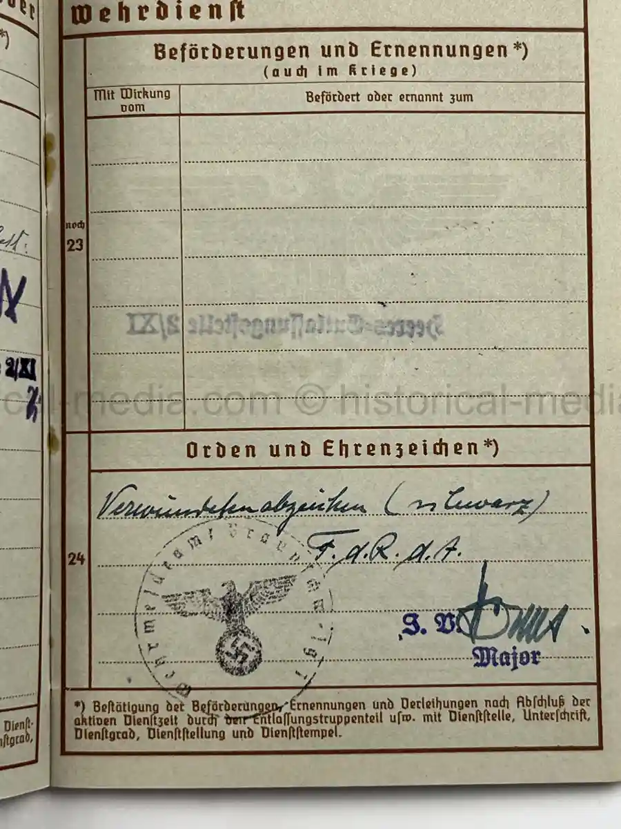WEHRPASS – WALTER ADAM - 60. + 8. INFANTERIE DIVISION - POLENFELDZUG – WESTFELDZUG – VOLKSSTURM 1944