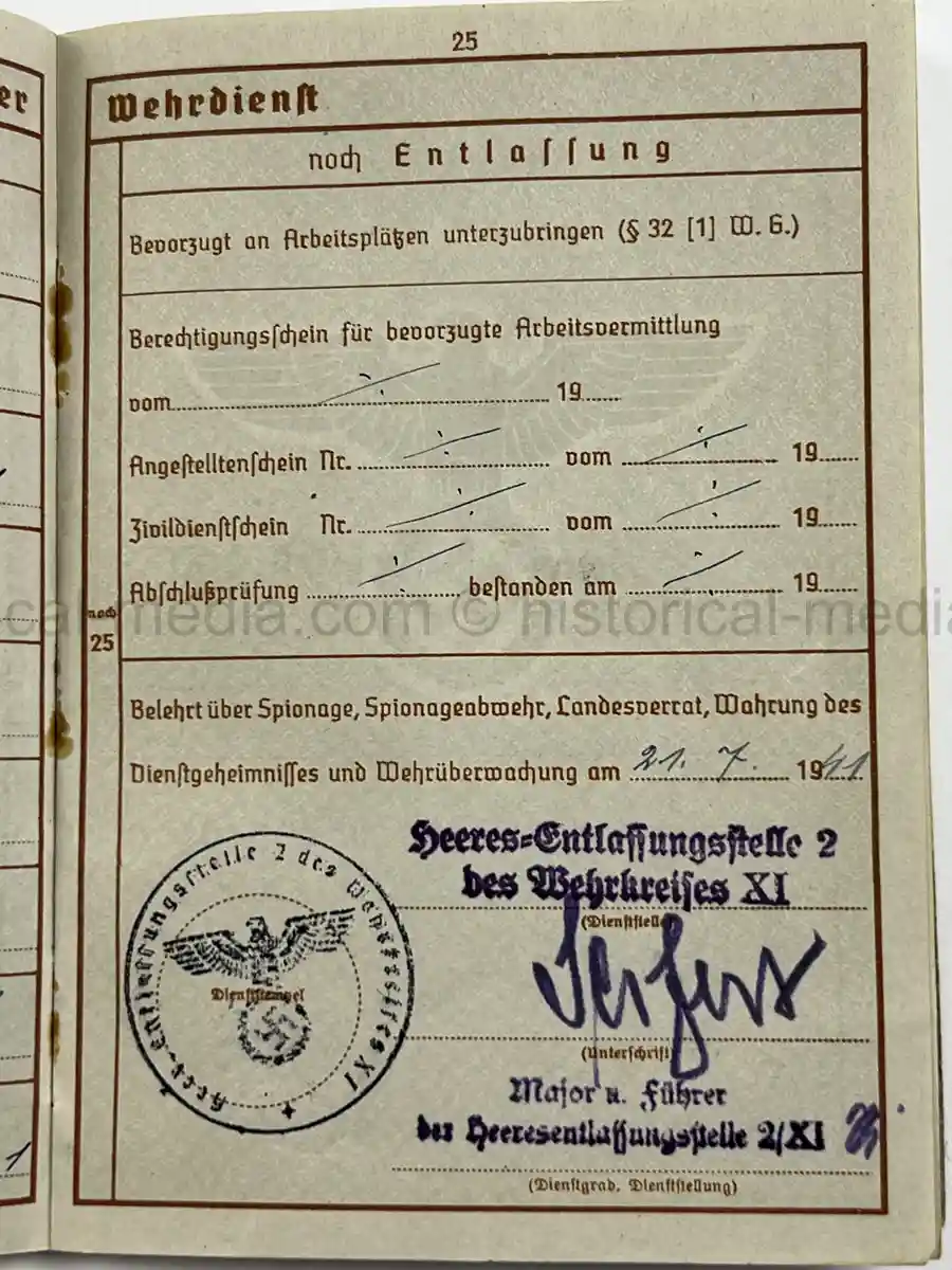 WEHRPASS – WALTER ADAM - 60. + 8. INFANTERIE DIVISION - POLENFELDZUG – WESTFELDZUG – VOLKSSTURM 1944
