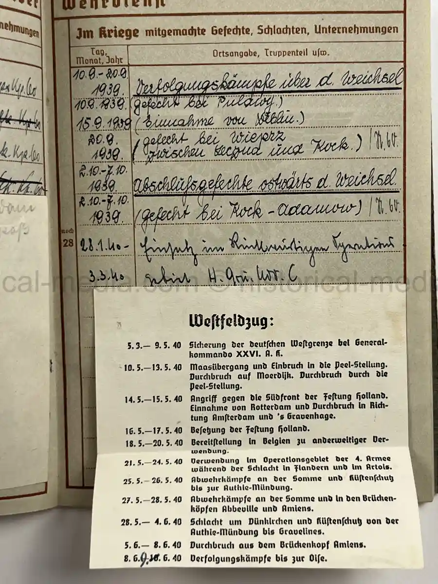 WEHRPASS – WALTER ADAM - 60. + 8. INFANTERIE DIVISION - POLENFELDZUG – WESTFELDZUG – VOLKSSTURM 1944