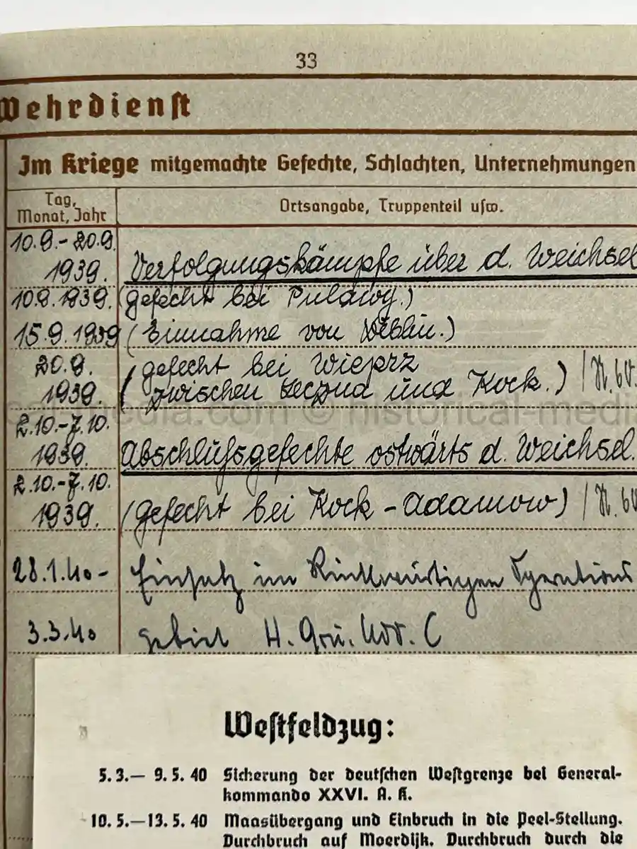 WEHRPASS – WALTER ADAM - 60. + 8. INFANTERIE DIVISION - POLENFELDZUG – WESTFELDZUG – VOLKSSTURM 1944