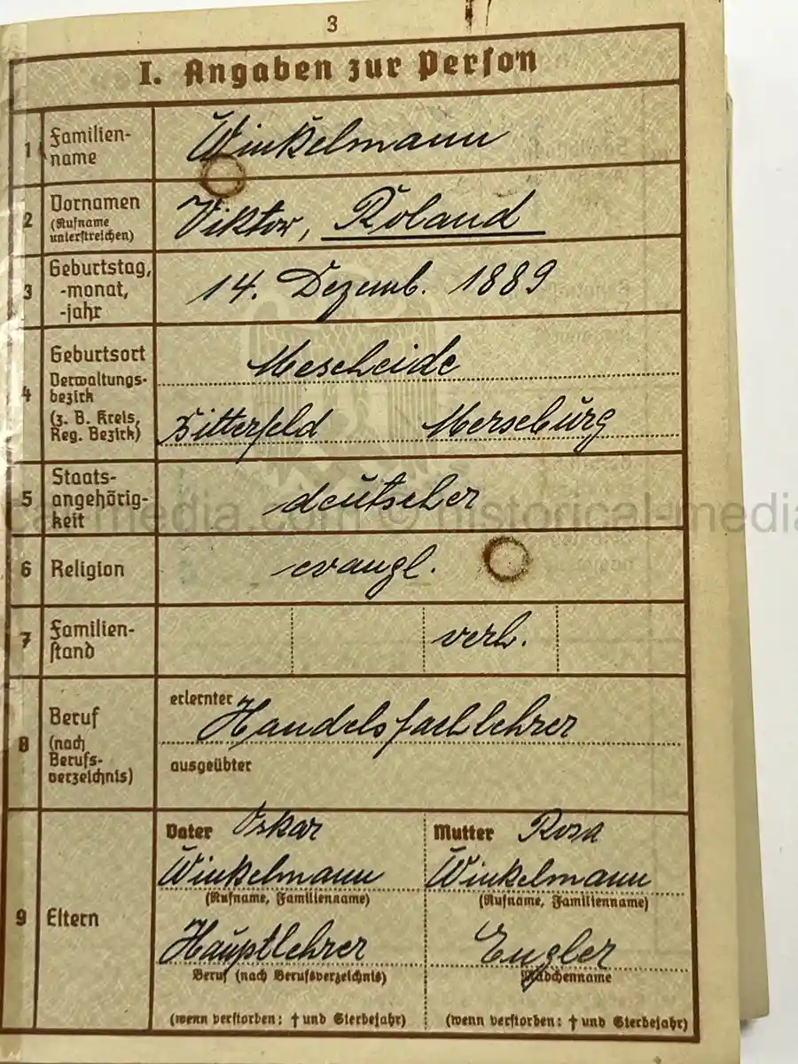 WEHRPASS & FÜHRERSCHEIN GROUP – HAUPTMANN VIKTOR ROLAND WINKELMANN – PANZER-ABWEHR-ABT. 563 – POLENFELDZUG – WARTHE FRONT