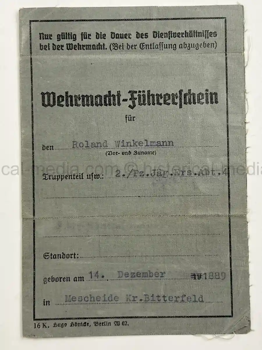 WEHRPASS & FÜHRERSCHEIN GROUP – HAUPTMANN VIKTOR ROLAND WINKELMANN – PANZER-ABWEHR-ABT. 563 – POLENFELDZUG – WARTHE FRONT