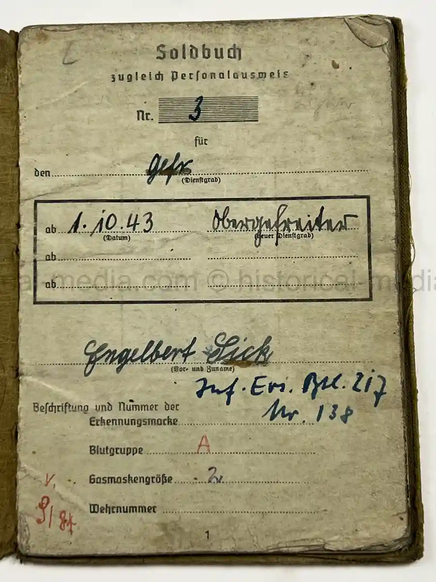 SOLDBUCH – ENGELBERT SICK – (SF.) PANZER-ARTILLERIE-REGIMENT 27 – 17. PANZER-DIVISION – EASTERN FRONT – WESPE / HUMMEL