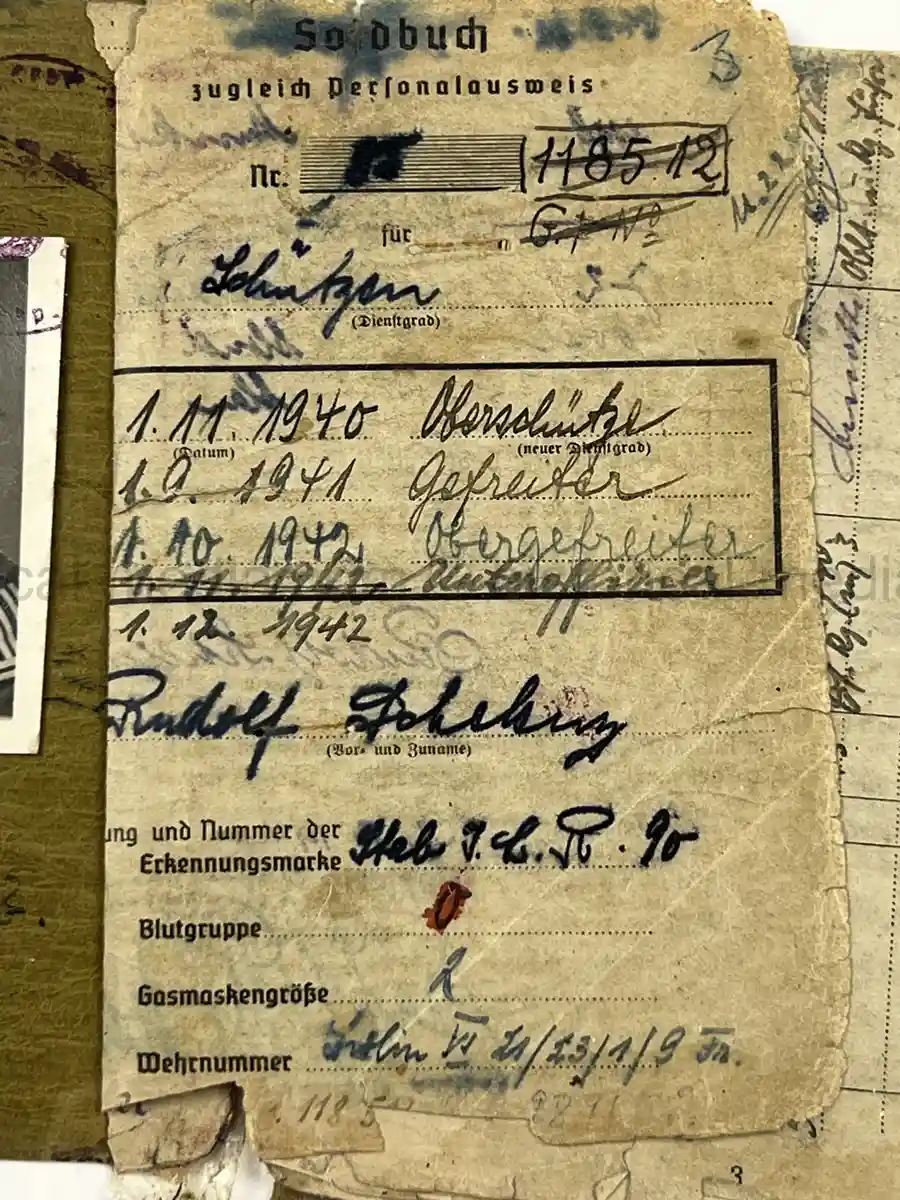AFRIKAKORPS SOLDBUCH – RUDOLF SCHELENZ – INFANTERIE-LEHR-REGIMENT - LEHR BRIGADE (MOT.) 900 – AFRIKA (PANZER A.O.K. 5) - EXCHANGED POW