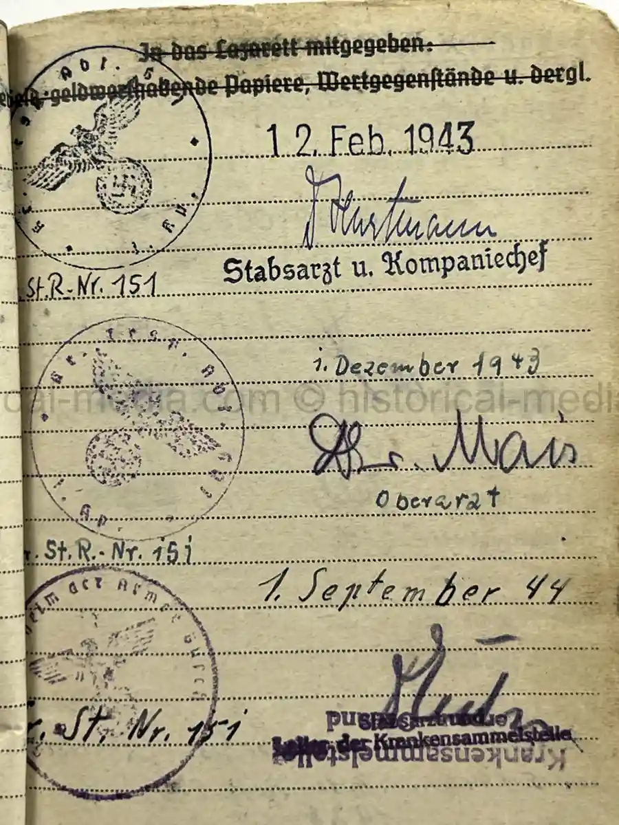 SOLDBUCH – LOTHAR SCHMIDT – SANITÄTS-STABSGEFREITER – KRANKEN-TRANSPORT-ABTEILUNG 601 – EASTERN FRONT MEDICAL SERVICE - PANZER TUNIC ID PHOTO