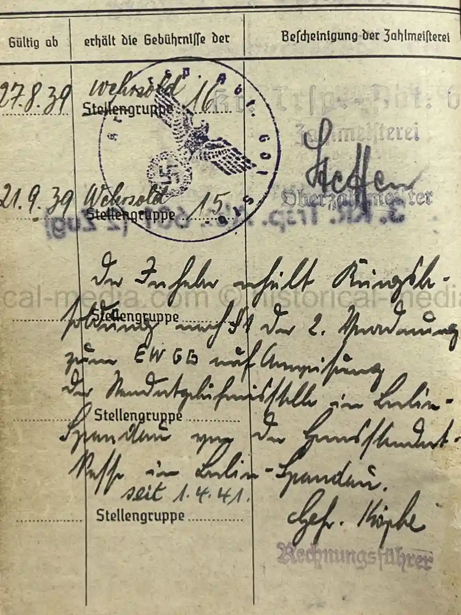SOLDBUCH – LOTHAR SCHMIDT – SANITÄTS-STABSGEFREITER – KRANKEN-TRANSPORT-ABTEILUNG 601 – EASTERN FRONT MEDICAL SERVICE - PANZER TUNIC ID PHOTO