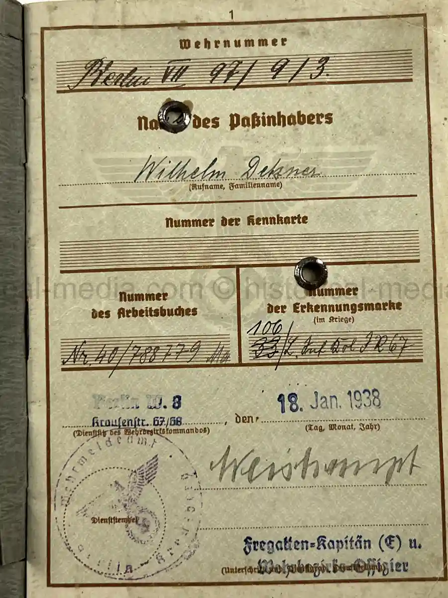 WEHRPASS – WILHELM DETZNER – OBERGEFREITER – 4. PANZER-DIVISION – 1939 POLAND CAMPAIGN