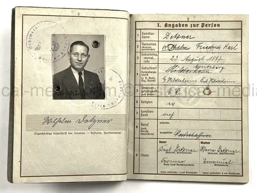 WEHRPASS – WILHELM DETZNER – OBERGEFREITER – 4. PANZER-DIVISION – 1939 POLAND CAMPAIGN