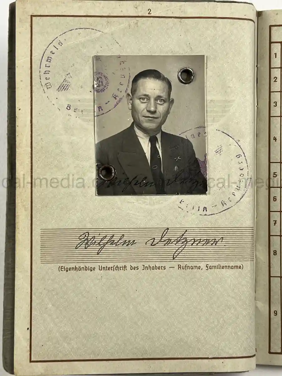 WEHRPASS – WILHELM DETZNER – OBERGEFREITER – 4. PANZER-DIVISION – 1939 POLAND CAMPAIGN