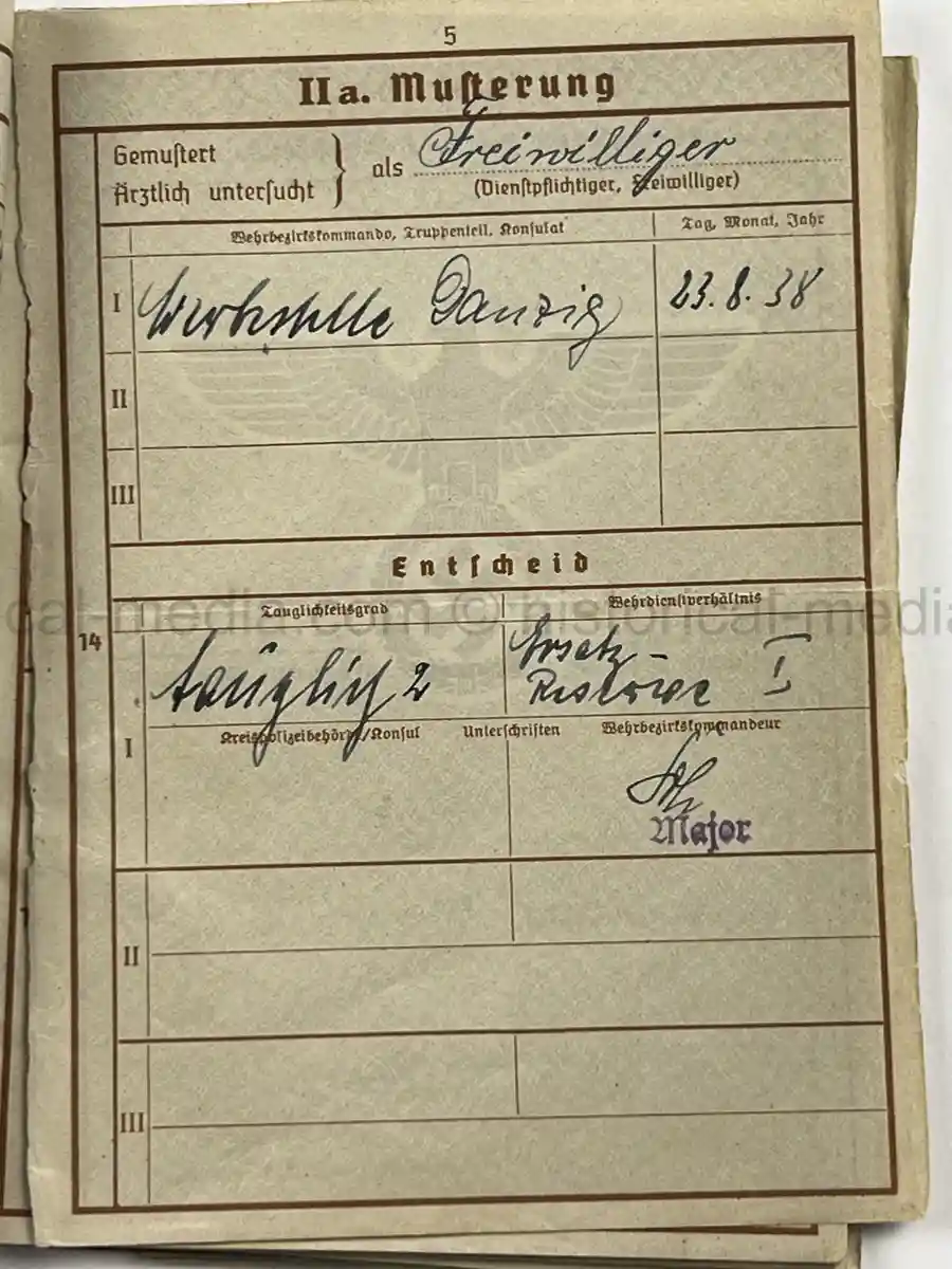 WEHRPASS – ERICH BAURIES – PIONIER-ZUG DER LANDESPOLIZEI DANZIG – WESTERPLATTE – 60. INFANTERIE-DIVISION
