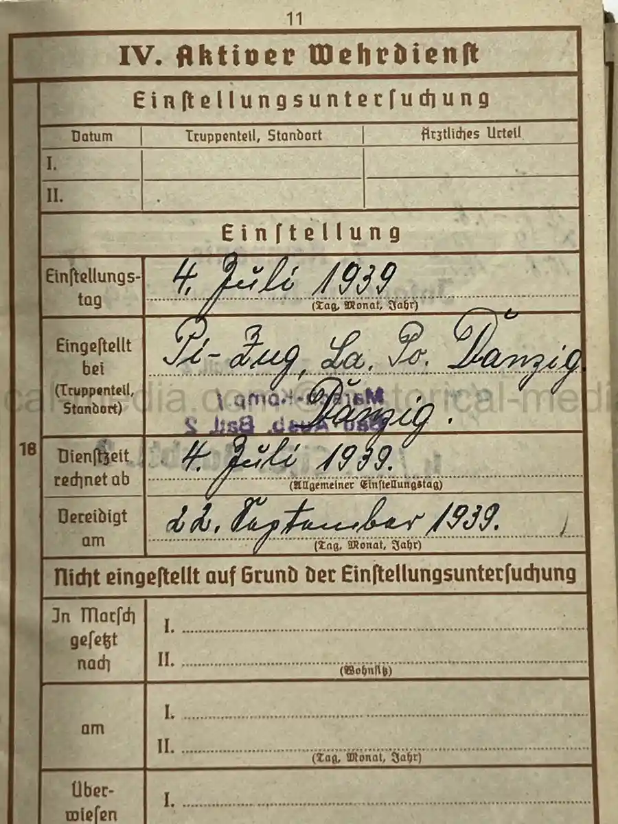 WEHRPASS – ERICH BAURIES – PIONIER-ZUG DER LANDESPOLIZEI DANZIG – WESTERPLATTE – 60. INFANTERIE-DIVISION