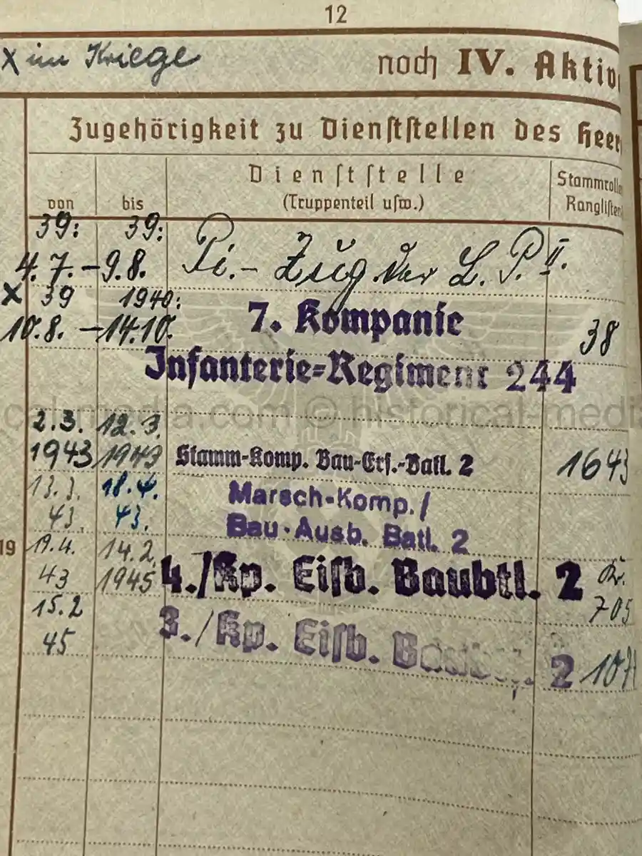 WEHRPASS – ERICH BAURIES – PIONIER-ZUG DER LANDESPOLIZEI DANZIG – WESTERPLATTE – 60. INFANTERIE-DIVISION