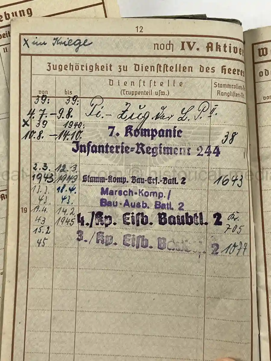 WEHRPASS – ERICH BAURIES – PIONIER-ZUG DER LANDESPOLIZEI DANZIG – WESTERPLATTE – 60. INFANTERIE-DIVISION